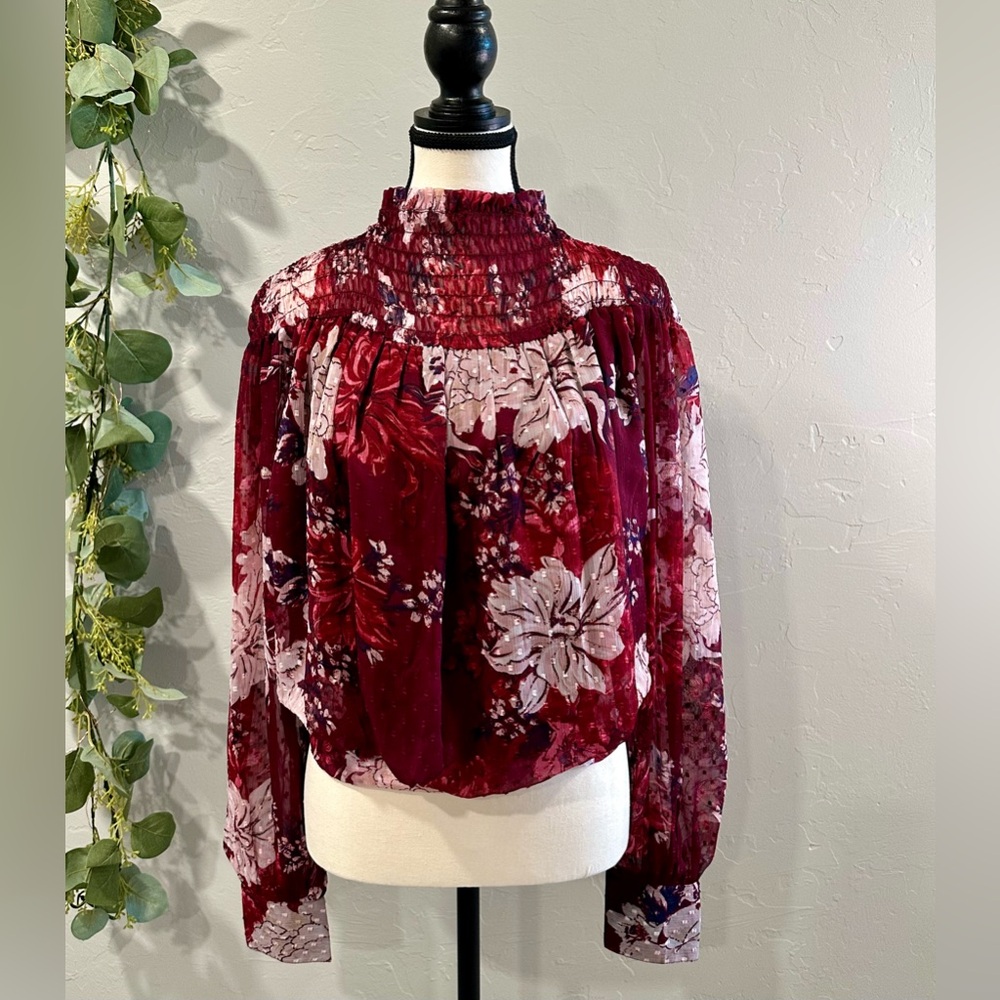 Bishop + Young Sheer Smock Neck Blouse NWT